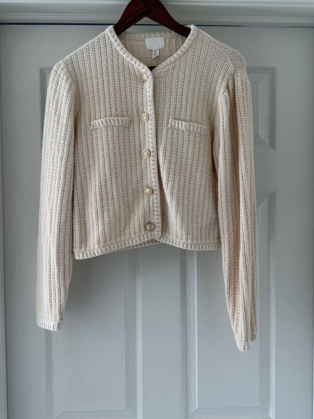 Cream Gold Button Knit Cardigan Sweater Old Money Quiet Luxury